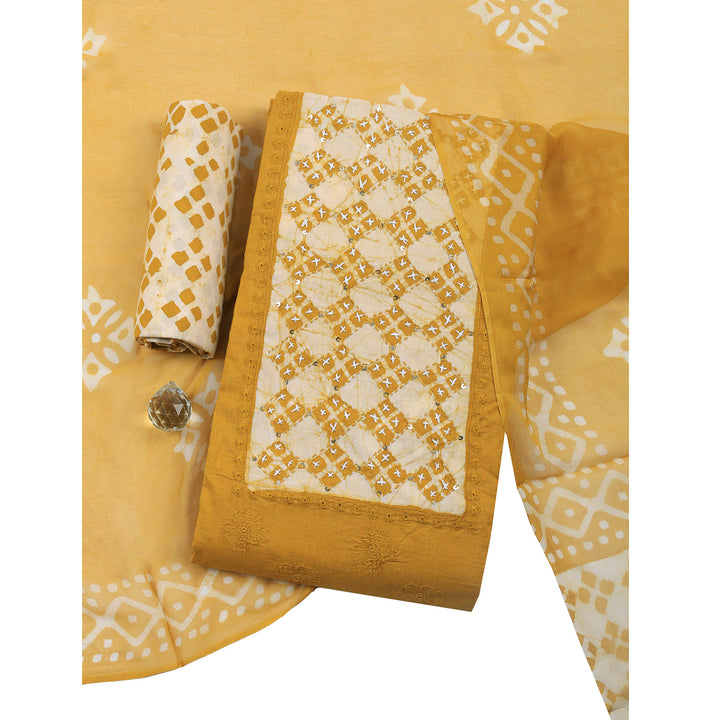 Embroidered Cotton Blend Unstitched Suit &amp; Pant With Cotton Dupatta