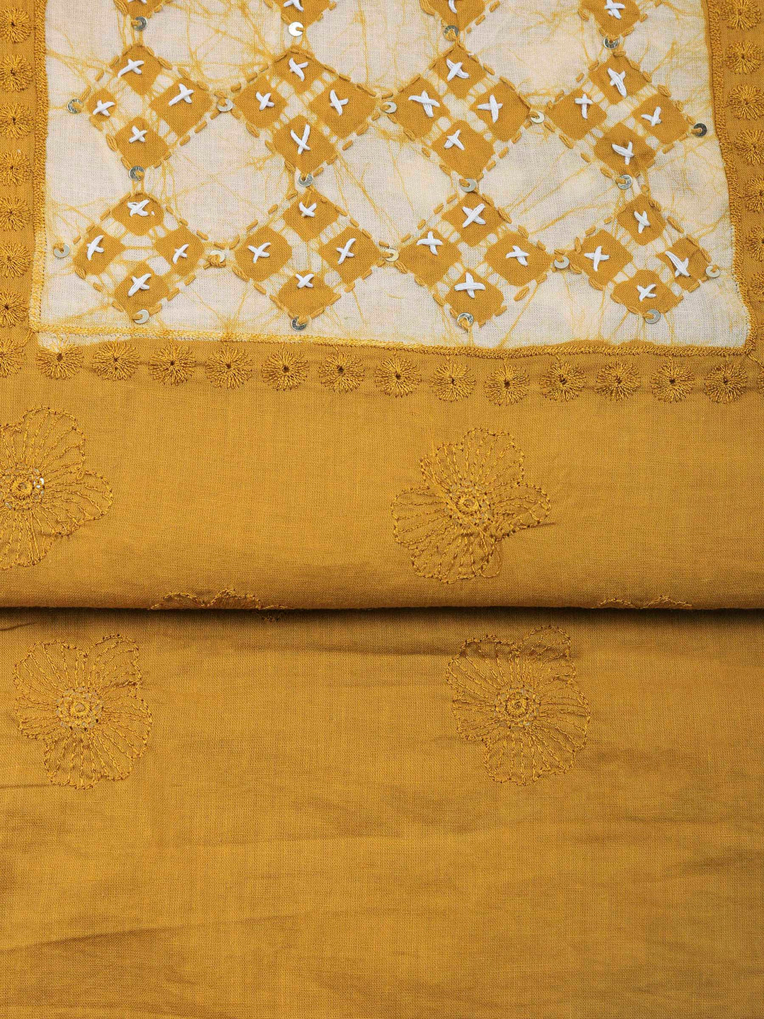 Embroidered Cotton Blend Unstitched Suit &amp; Pant With Cotton Dupatta