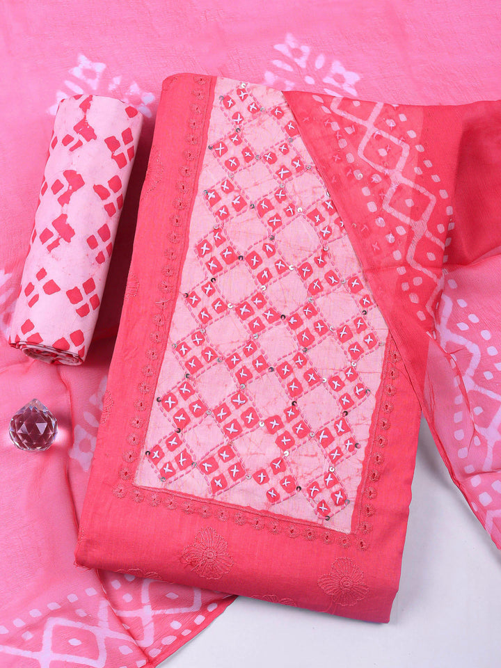 Embroidered Cotton Blend Unstitched Suit &amp; Pant With Cotton Dupatta