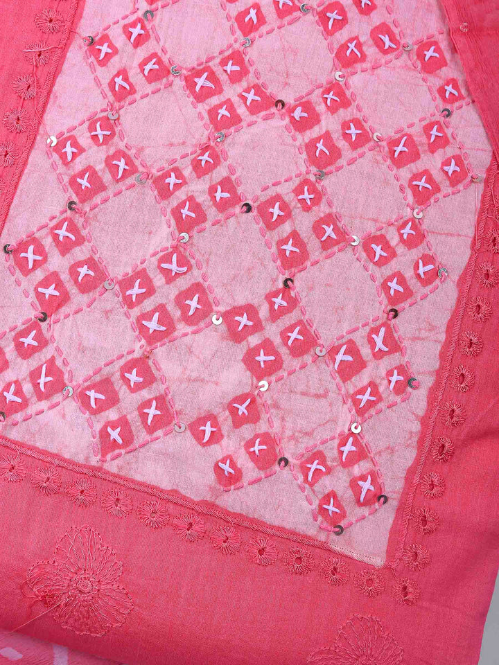 Embroidered Cotton Blend Unstitched Suit &amp; Pant With Cotton Dupatta