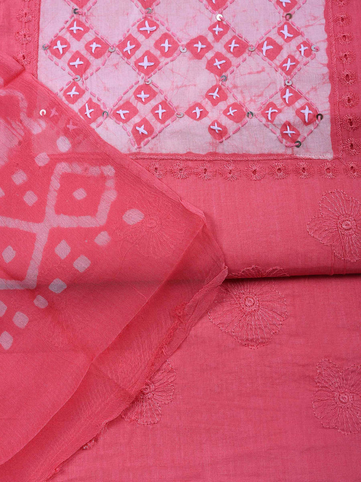Embroidered Cotton Blend Unstitched Suit &amp; Pant With Cotton Dupatta