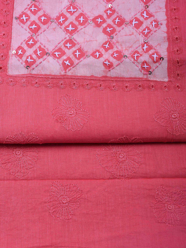 Embroidered Cotton Blend Unstitched Suit &amp; Pant With Cotton Dupatta
