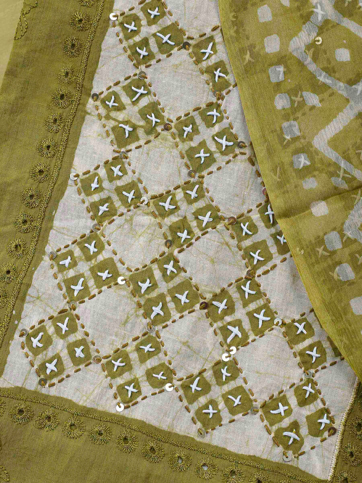 Embroidered Cotton Blend Unstitched Suit &amp; Pant With Cotton Dupatta
