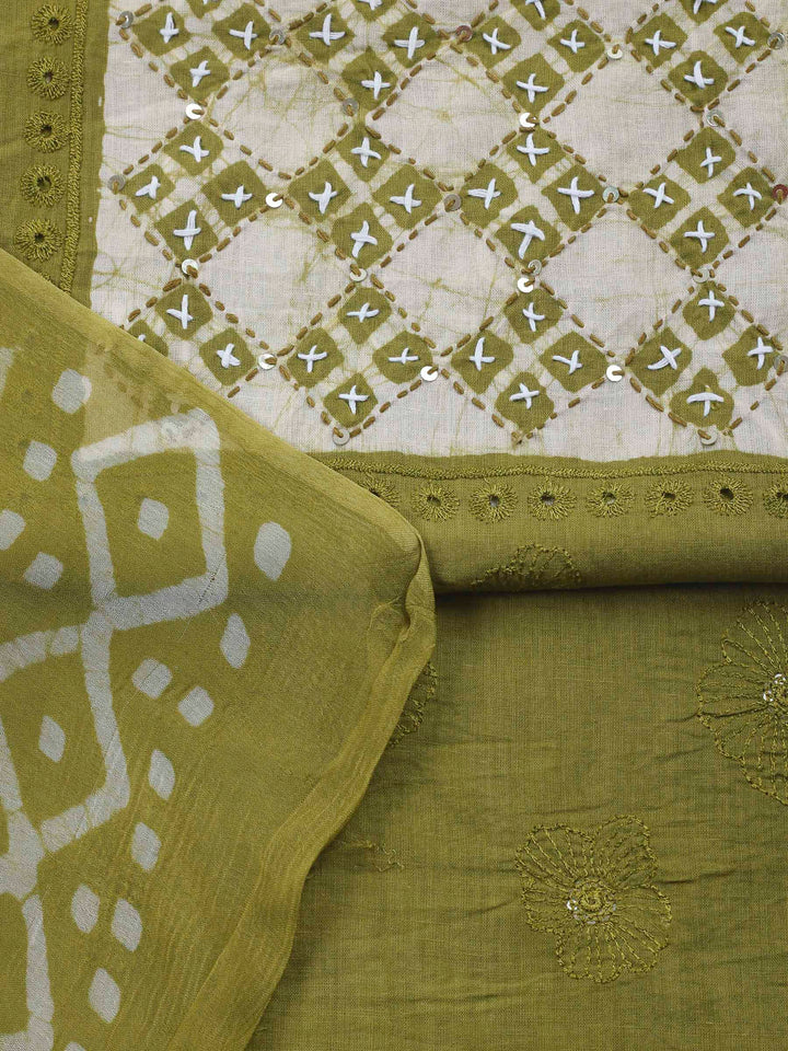 Embroidered Cotton Blend Unstitched Suit &amp; Pant With Cotton Dupatta