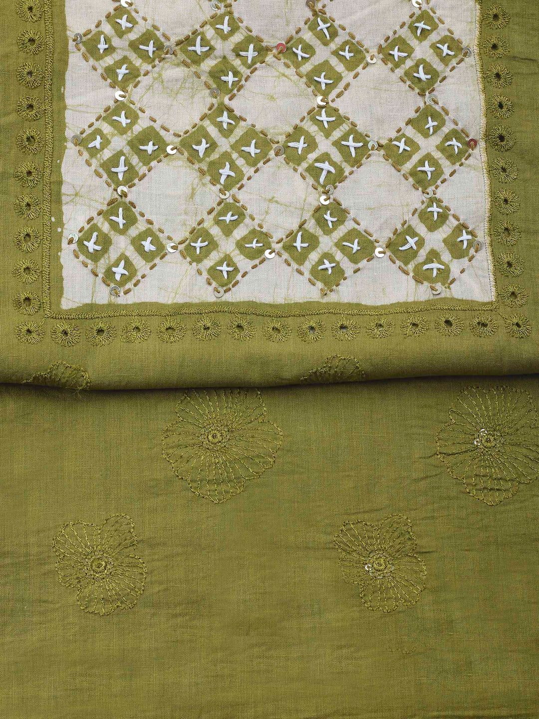 Embroidered Cotton Blend Unstitched Suit &amp; Pant With Cotton Dupatta