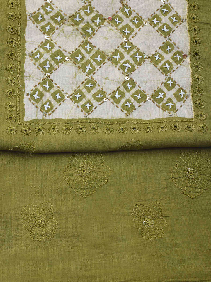 Embroidered Cotton Blend Unstitched Suit &amp; Pant With Cotton Dupatta