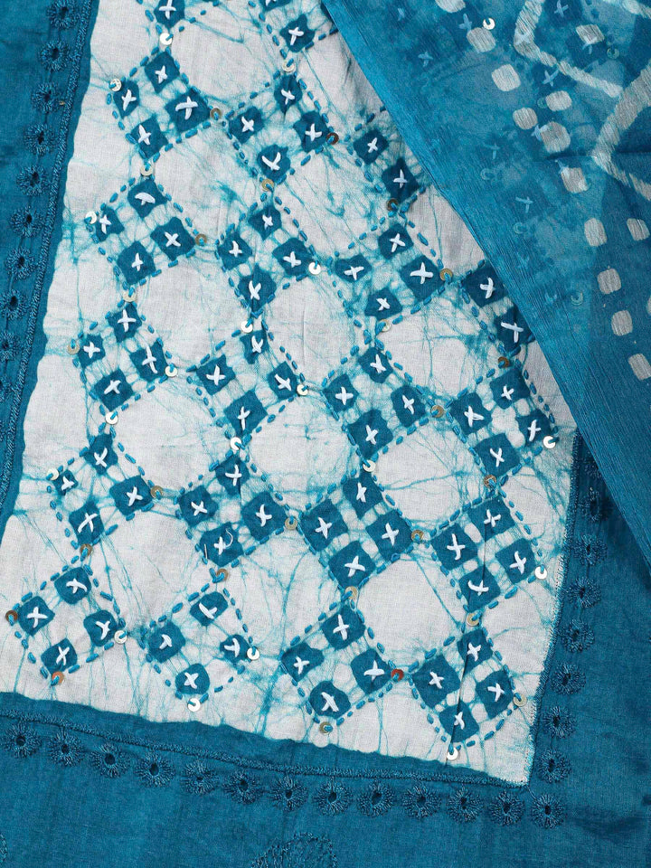 Embroidered Cotton Blend Unstitched Suit &amp; Pant With Cotton Dupatta