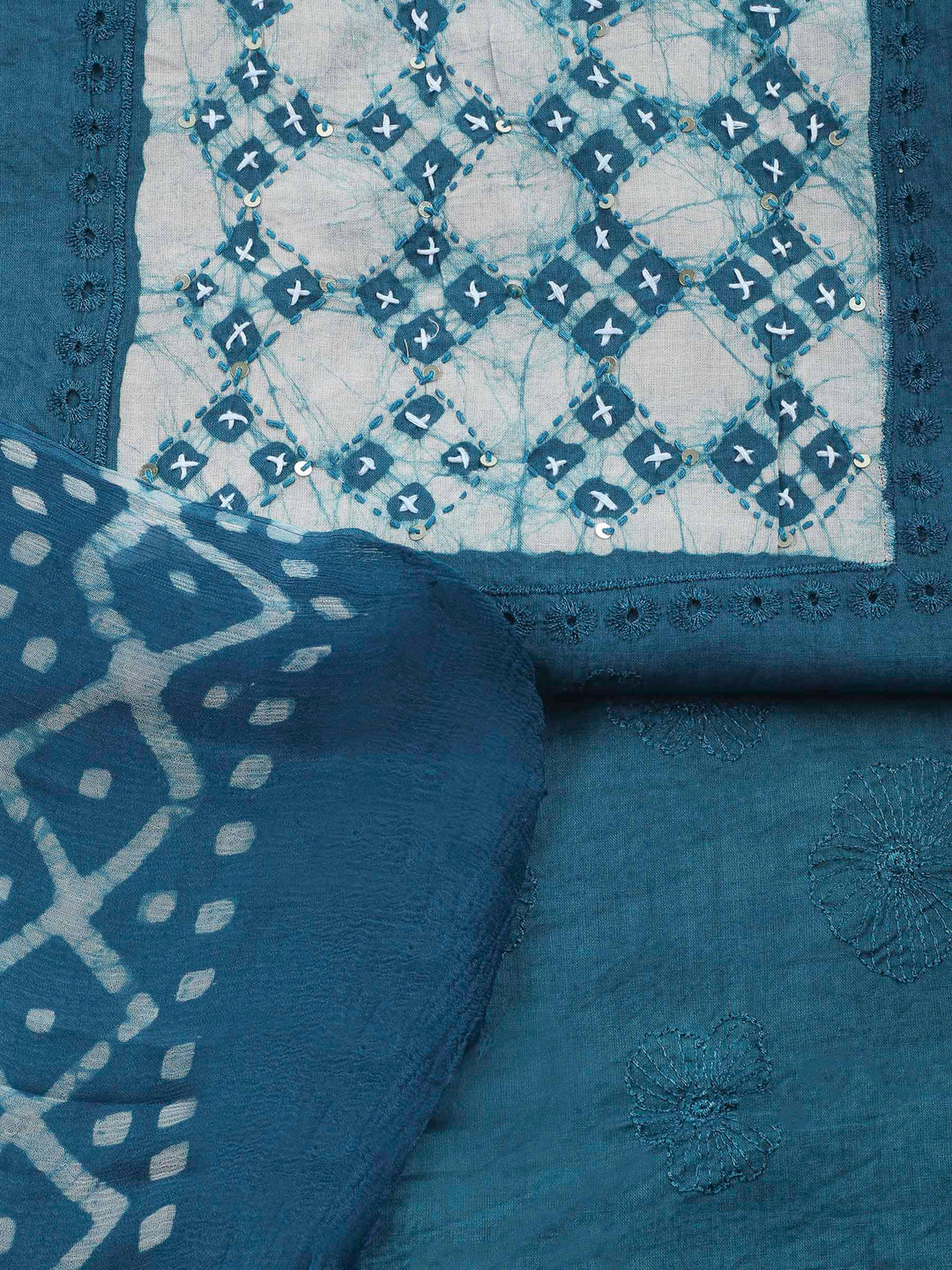 Embroidered Cotton Blend Unstitched Suit &amp; Pant With Cotton Dupatta