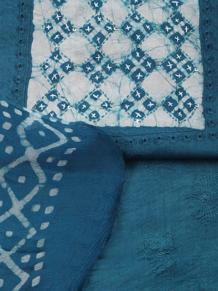 Embroidered Cotton Blend Unstitched Suit &amp; Pant With Cotton Dupatta
