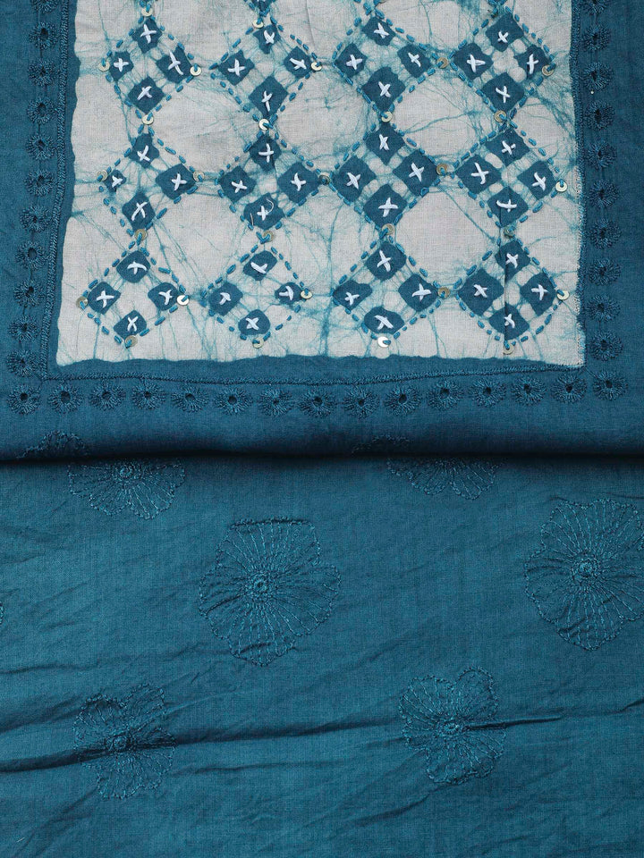 Embroidered Cotton Blend Unstitched Suit &amp; Pant With Cotton Dupatta