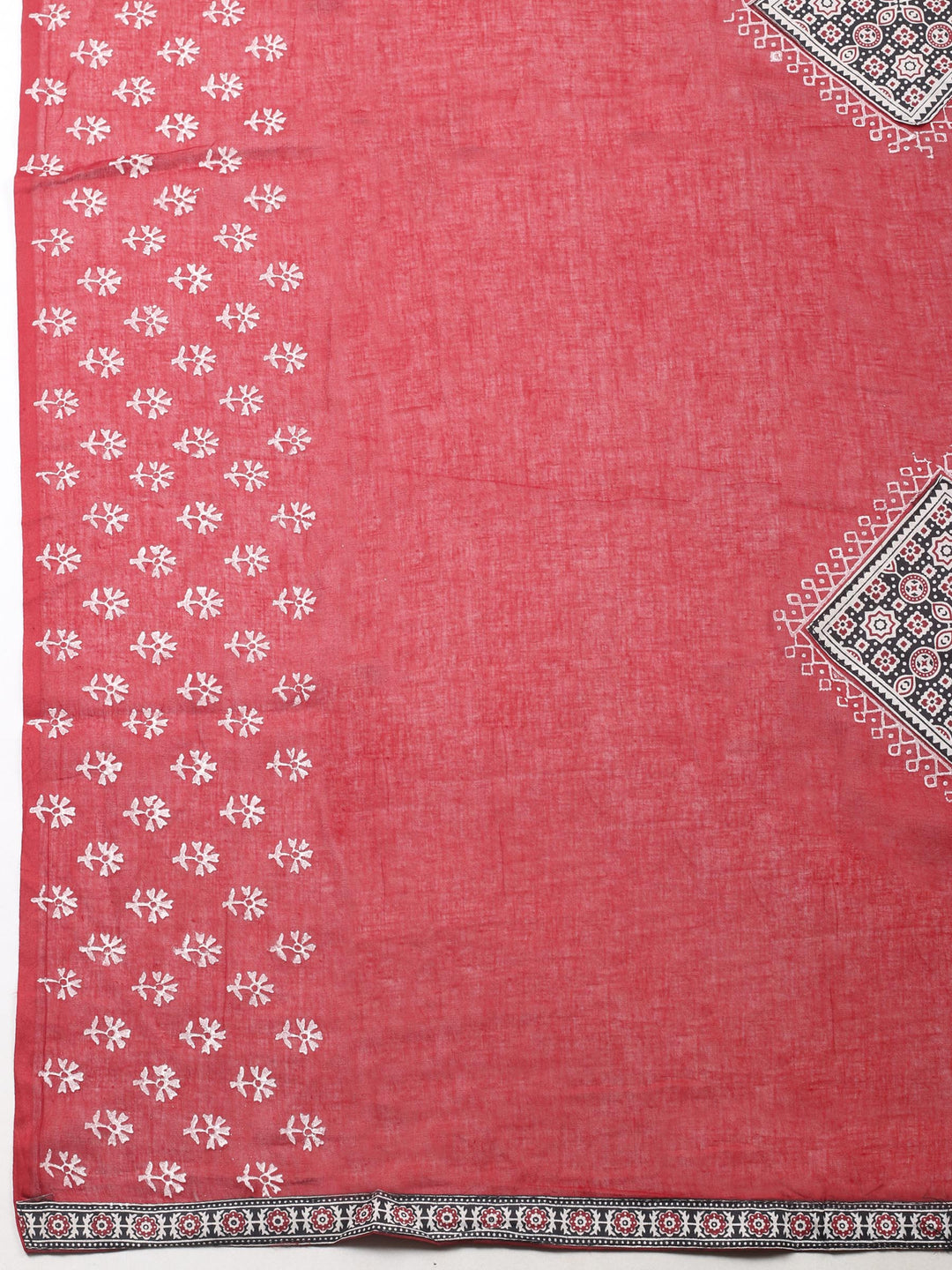 Black Printed Cotton Blend Unstitched Suit &amp; Pant With Cotton Dupatta