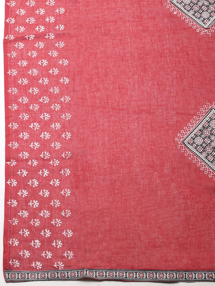 Black Printed Cotton Blend Unstitched Suit &amp; Pant With Cotton Dupatta
