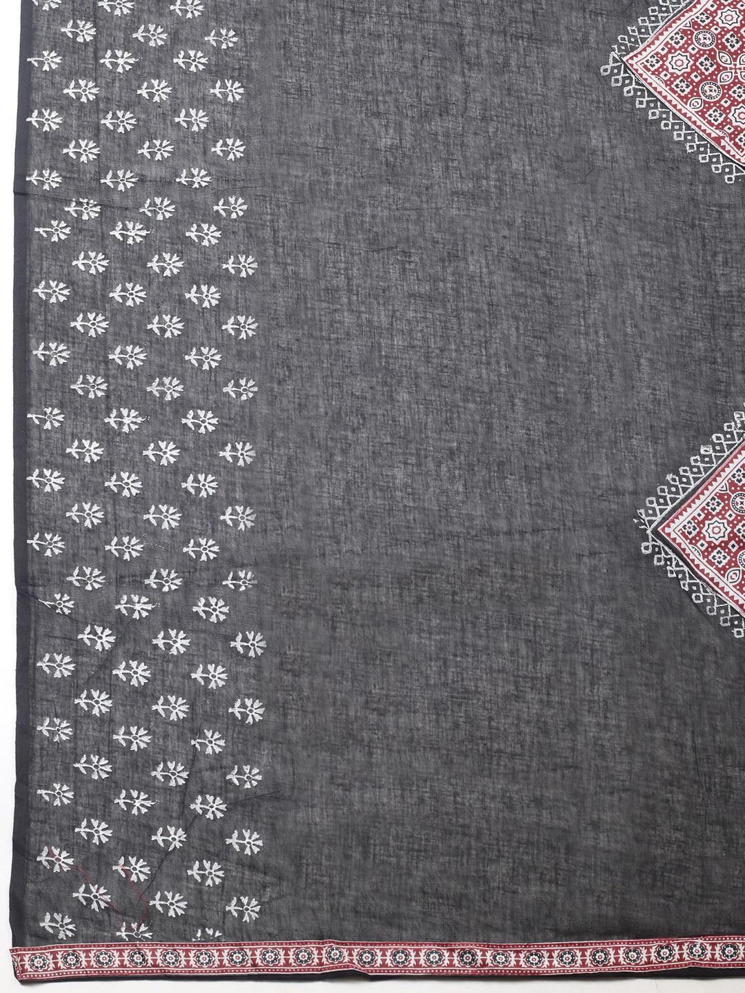 Maroon Printed Cotton Blend Unstitched Suit &amp; Pant With Cotton Dupatta