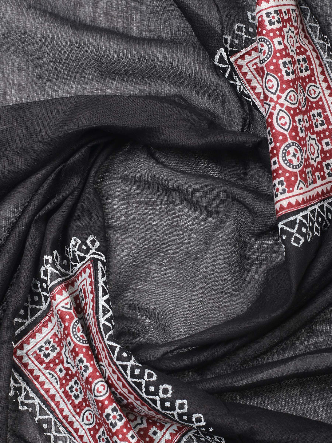 Maroon Printed Cotton Blend Unstitched Suit &amp; Pant With Cotton Dupatta