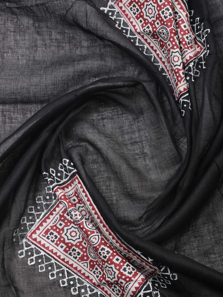 Maroon Printed Cotton Blend Unstitched Suit &amp; Pant With Cotton Dupatta