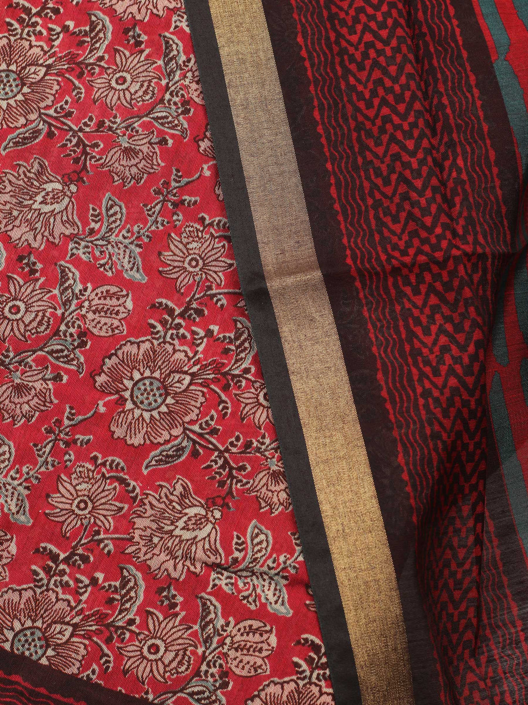 Maroon Printed Chanderi Unstitched Suit &amp; Pant With Chanderi Dupatta