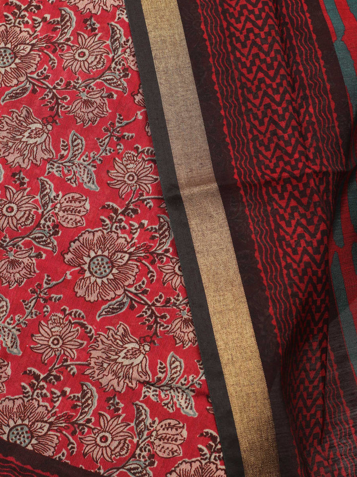 Maroon Printed Chanderi Unstitched Suit &amp; Pant With Chanderi Dupatta