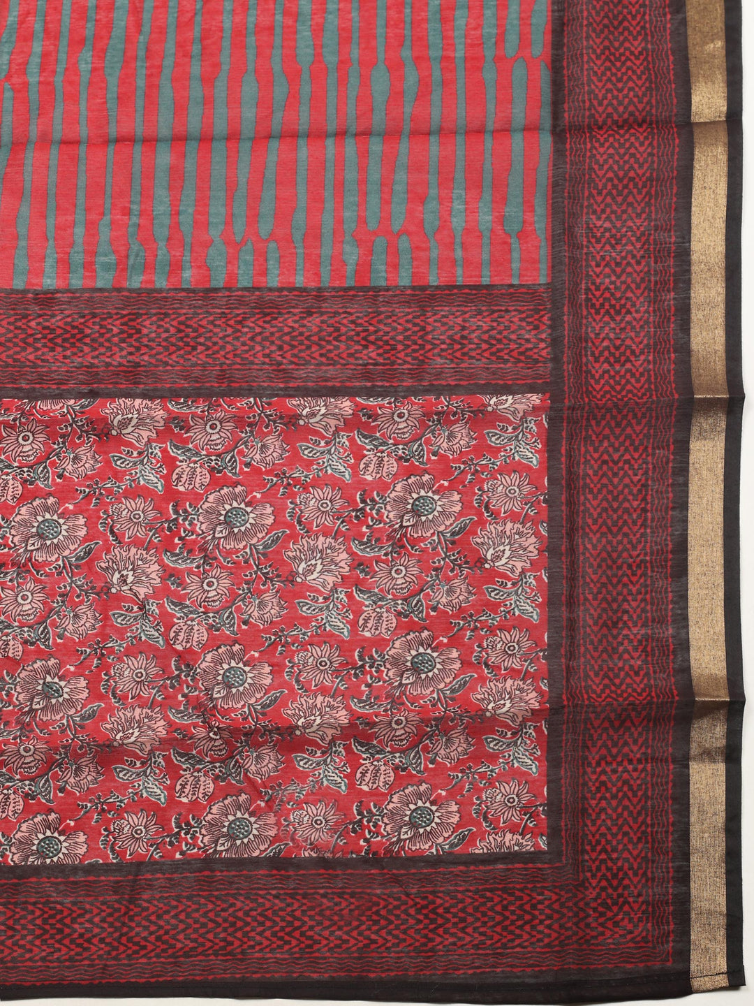 Maroon Printed Chanderi Unstitched Suit &amp; Pant With Chanderi Dupatta