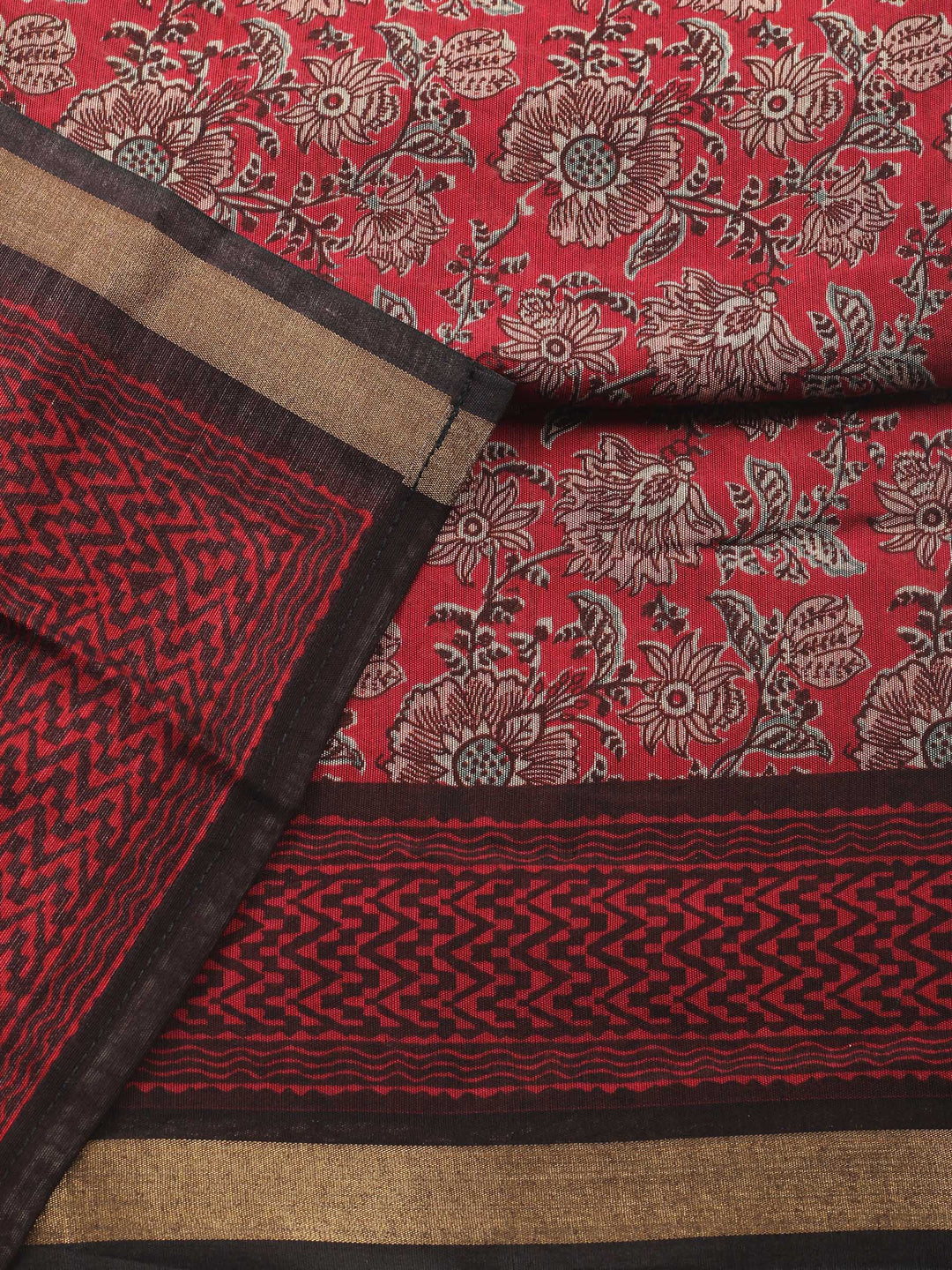 Maroon Printed Chanderi Unstitched Suit &amp; Pant With Chanderi Dupatta