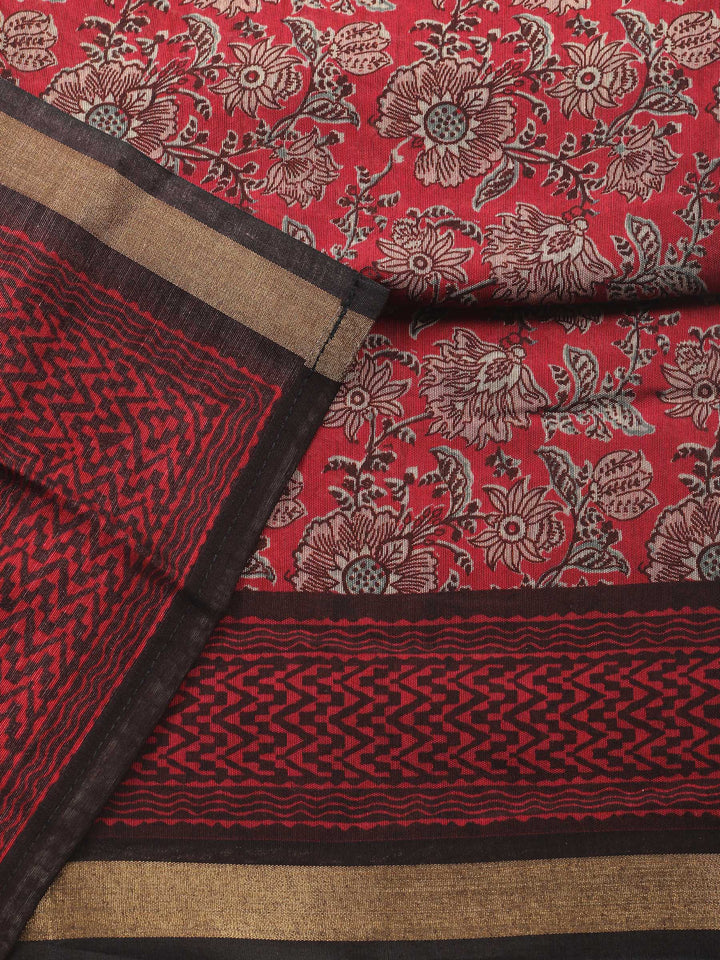 Maroon Printed Chanderi Unstitched Suit &amp; Pant With Chanderi Dupatta