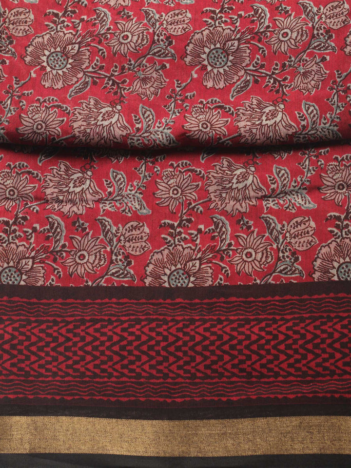 Maroon Printed Chanderi Unstitched Suit &amp; Pant With Chanderi Dupatta