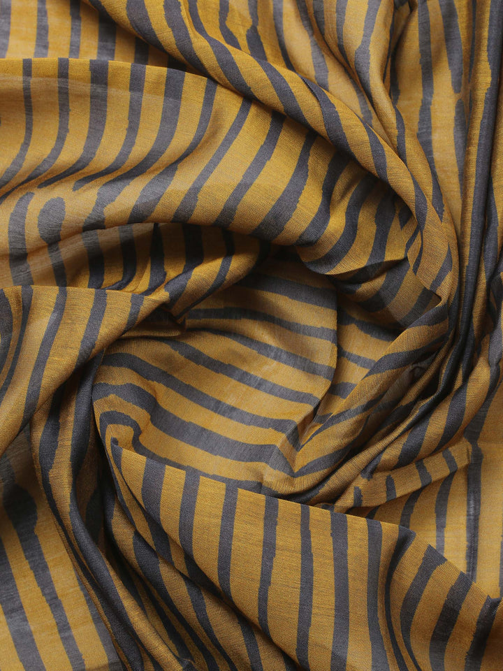 Mustard Printed Chanderi Unstitched Suit &amp; Pant With Chanderi Dupatta