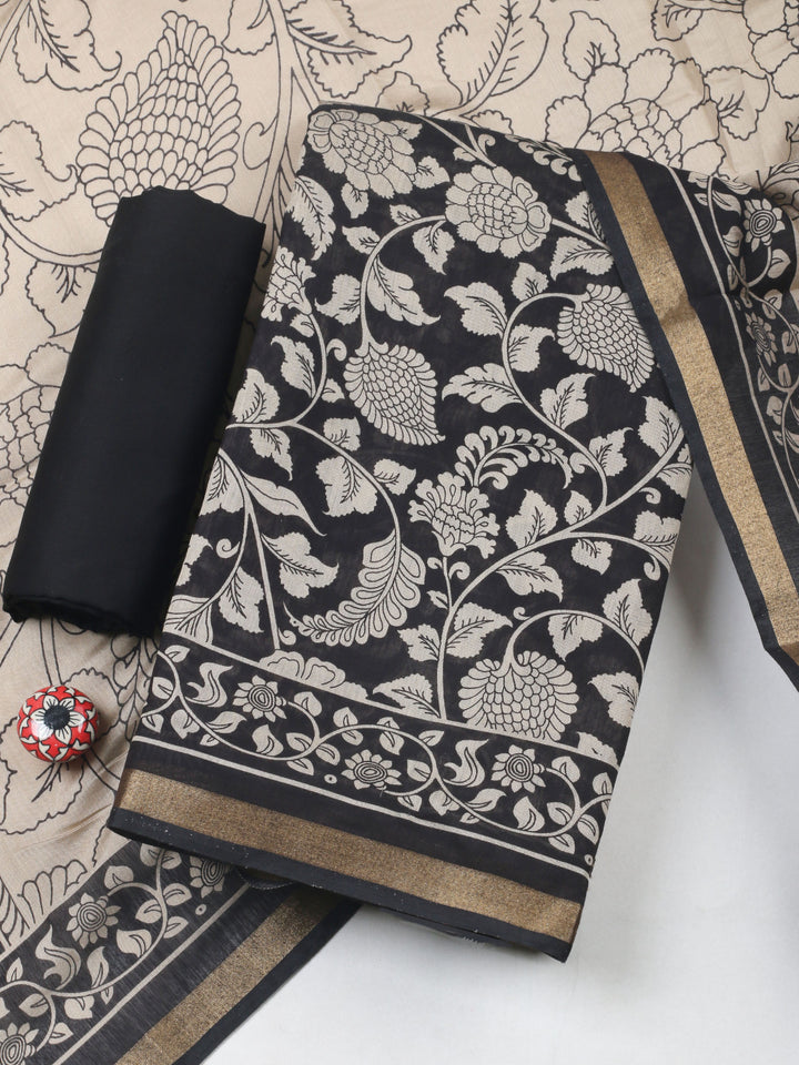 Black Printed Cotton Blend Unstitched Dress Material