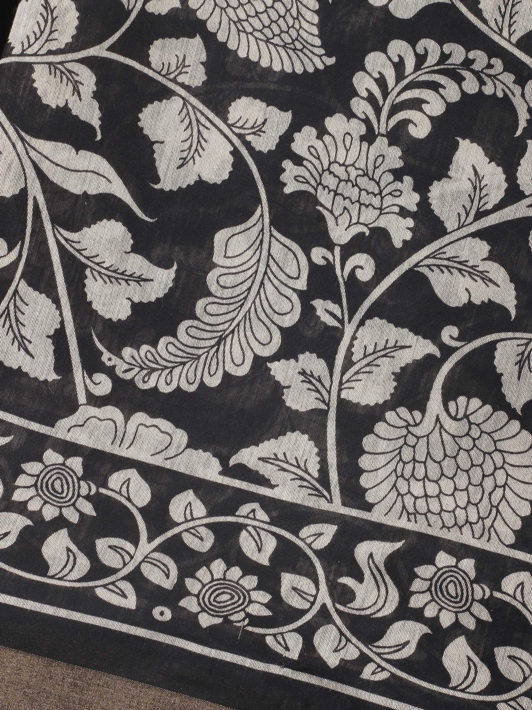 Black Printed Cotton Blend Unstitched Dress Material