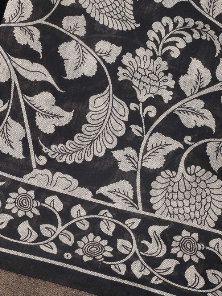Black Printed Cotton Blend Unstitched Dress Material