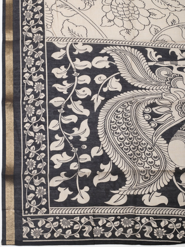 Black Printed Cotton Blend Unstitched Dress Material