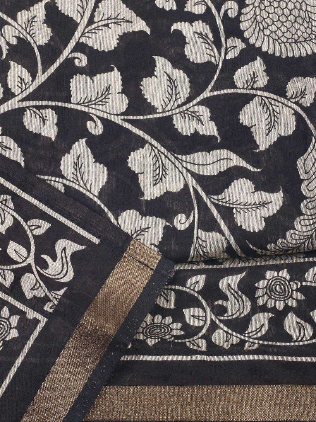 Black Printed Cotton Blend Unstitched Dress Material