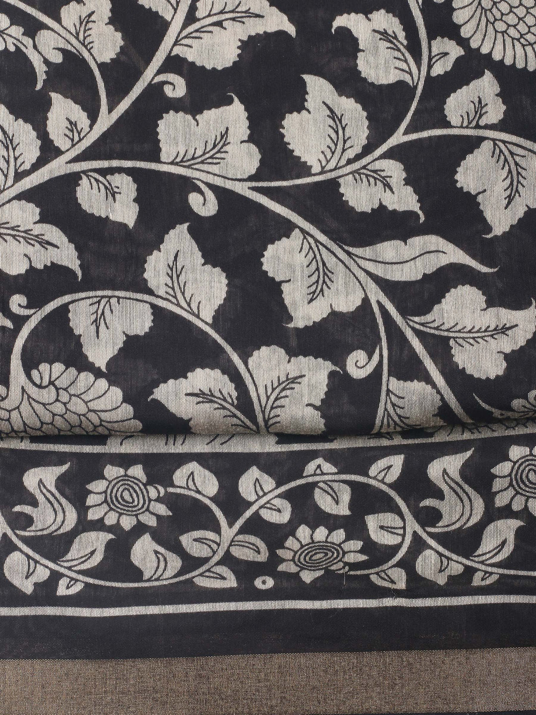 Black Printed Cotton Blend Unstitched Dress Material