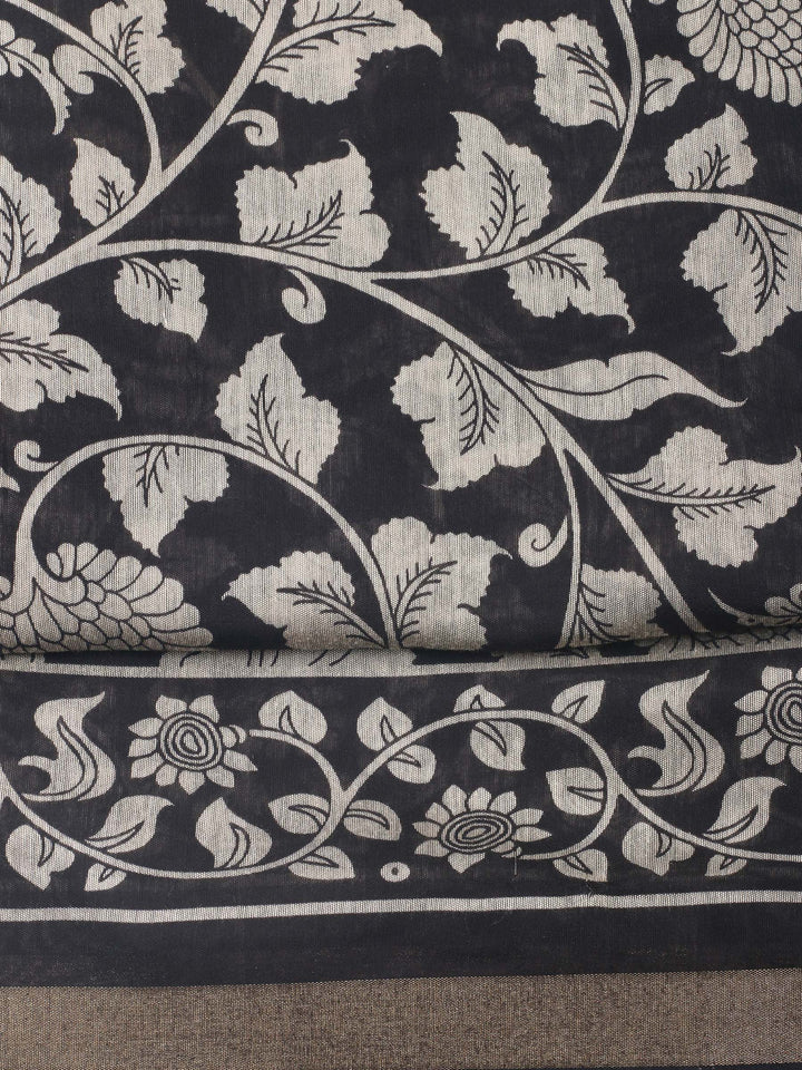 Black Printed Cotton Blend Unstitched Dress Material