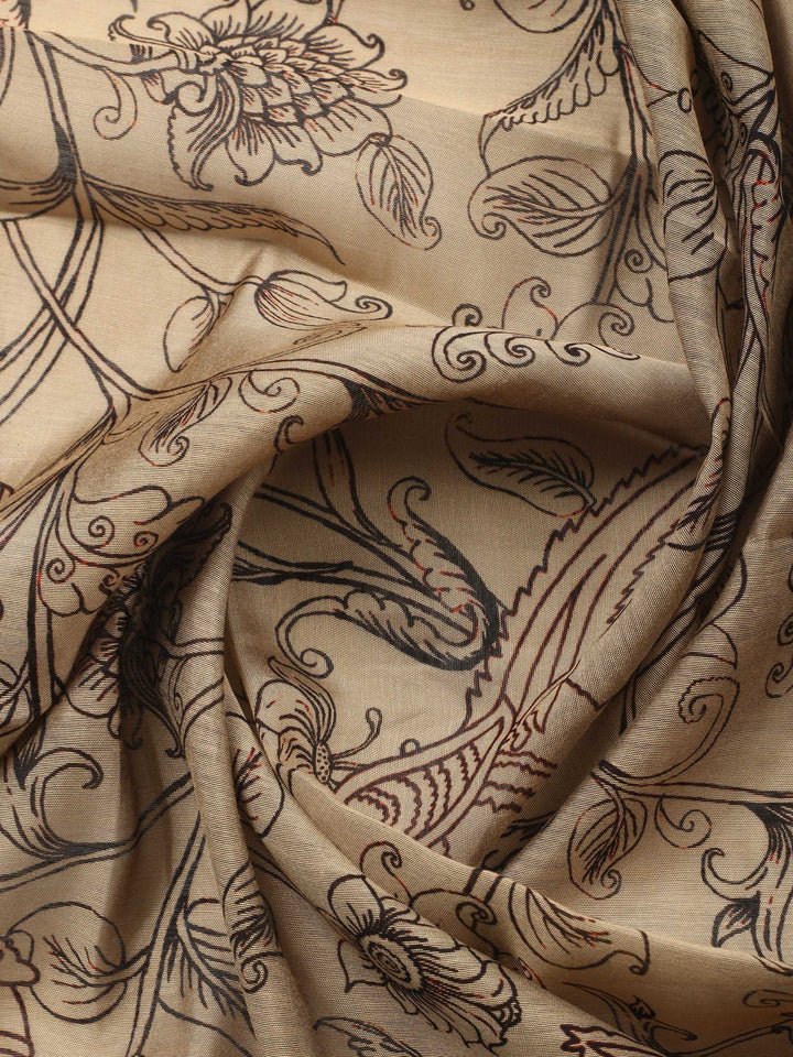 Black Printed Chanderi Unstitched Suit &amp; Pant With Chanderi Dupatta