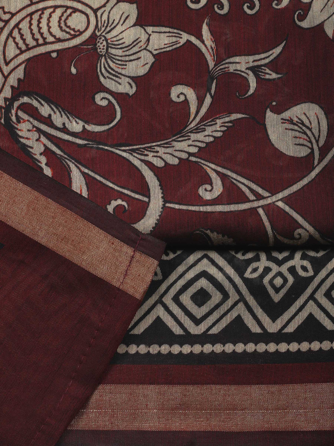 Maroon Printed Chanderi Unstitched Suit &amp; Pant With Chanderi Dupatta