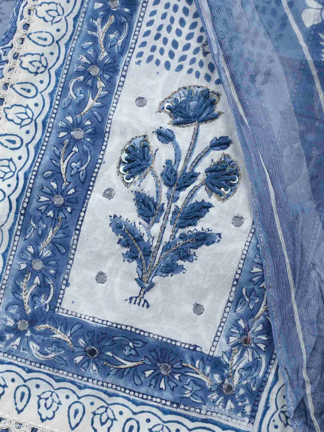 Printed Cotton Blend Unstitched Suit &amp; Pant With Cotton Dupatta