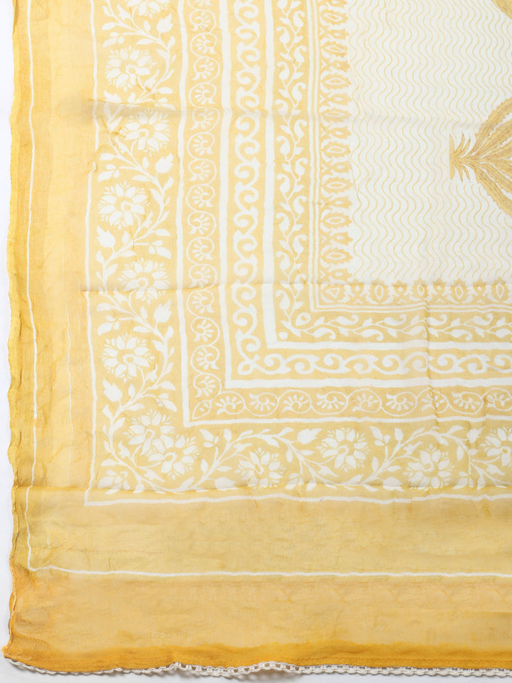 Printed Cotton Blend Unstitched Suit &amp; Pant With Cotton Dupatta
