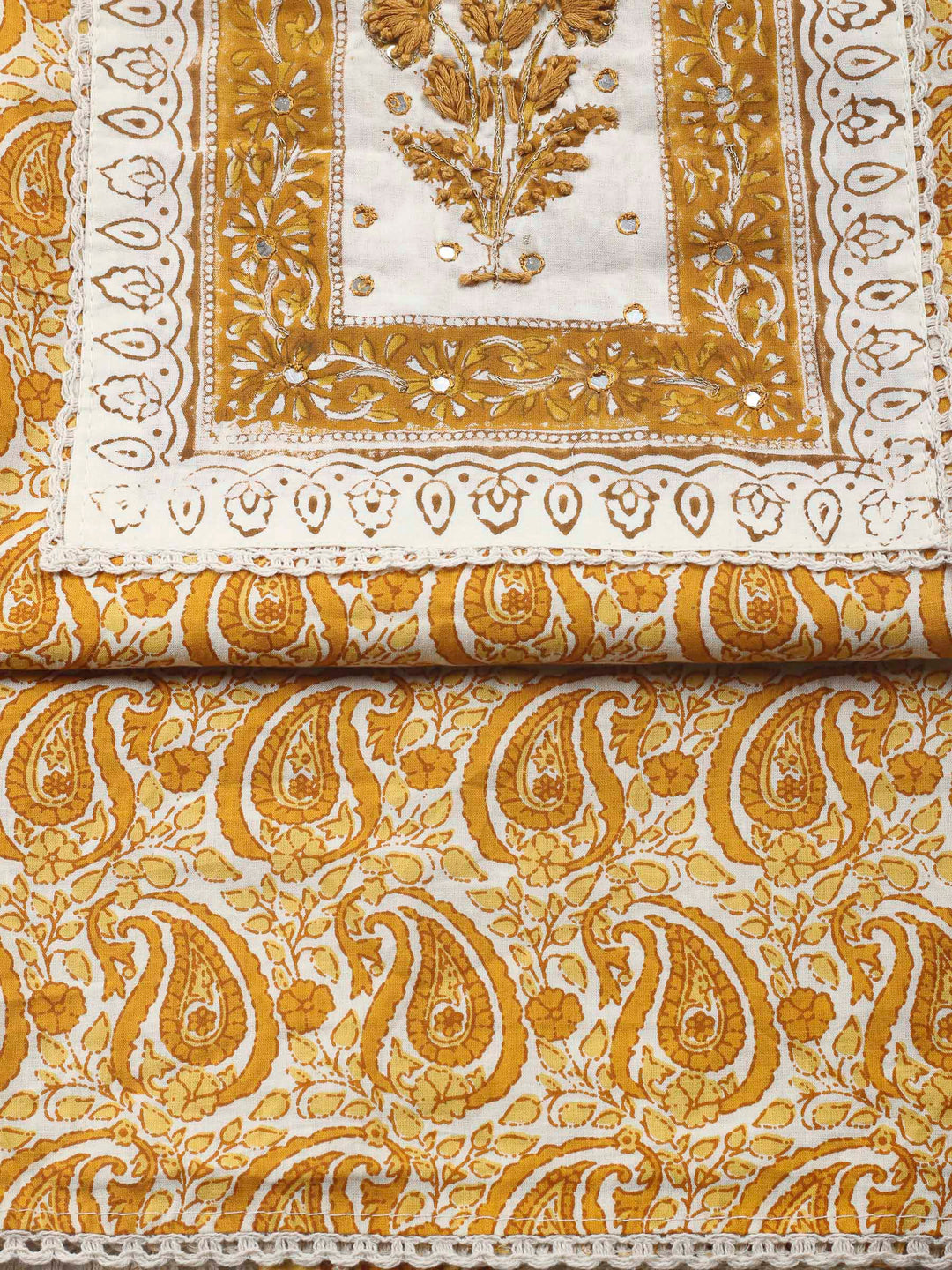 Printed Cotton Blend Unstitched Suit &amp; Pant With Cotton Dupatta