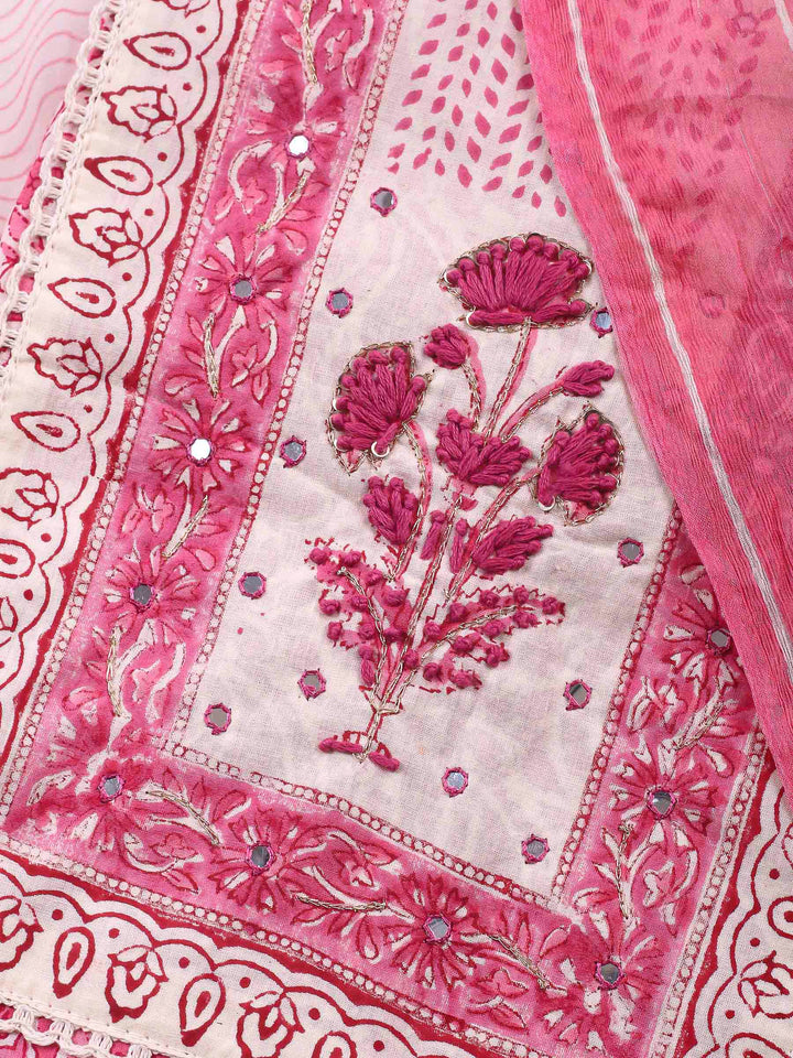 Printed Cotton Blend Unstitched Suit &amp; Pant With Cotton Dupatta