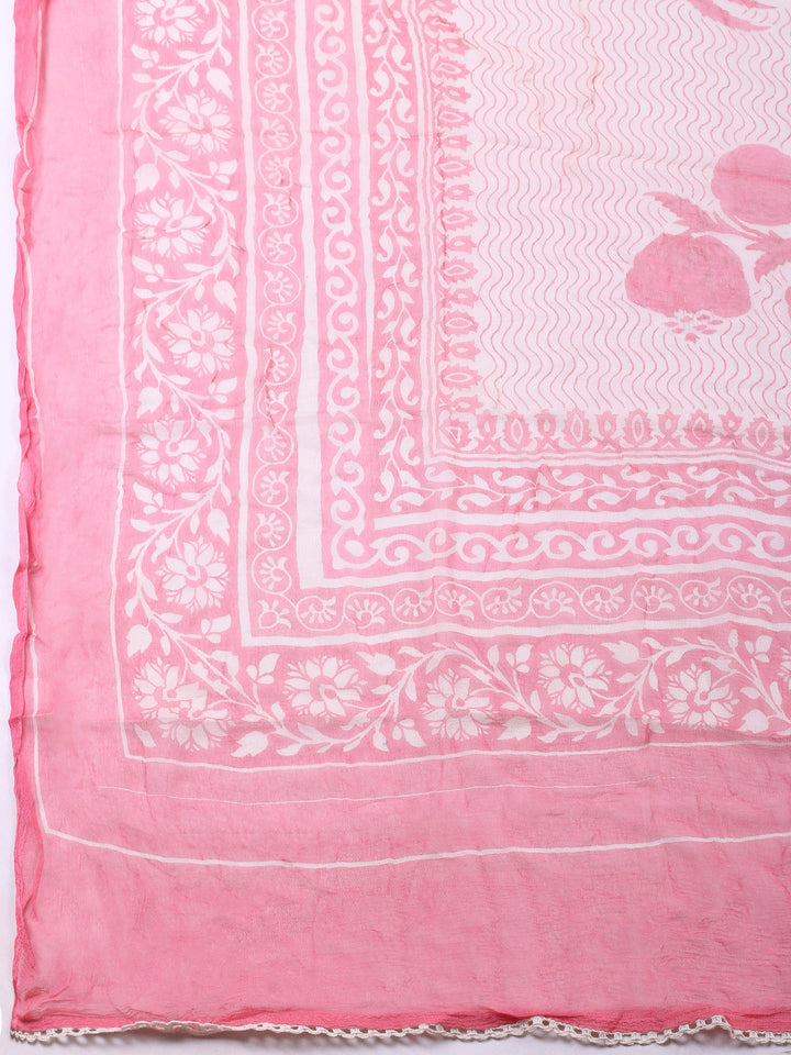 Printed Cotton Blend Unstitched Suit &amp; Pant With Cotton Dupatta