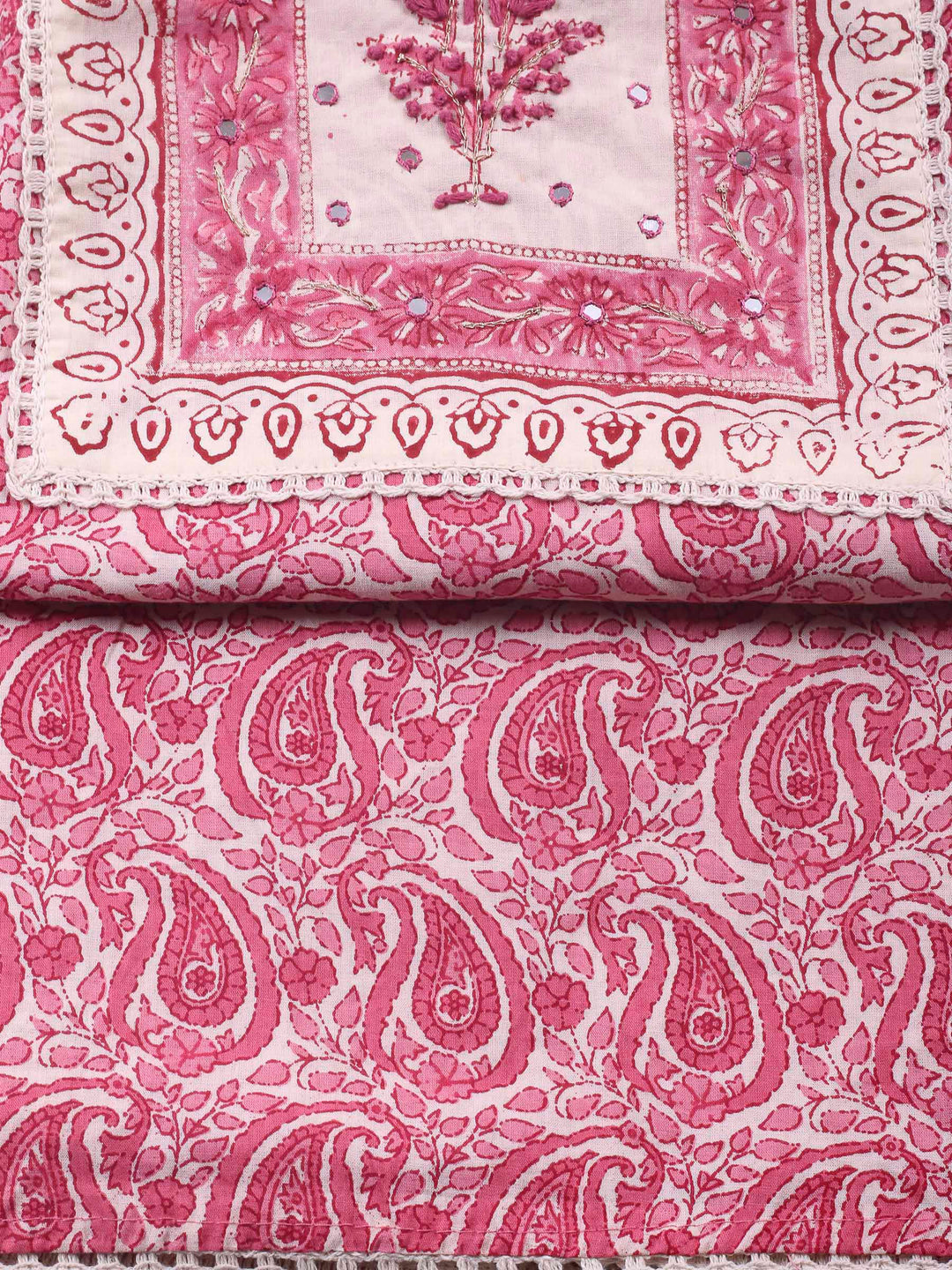 Printed Cotton Blend Unstitched Suit &amp; Pant With Cotton Dupatta