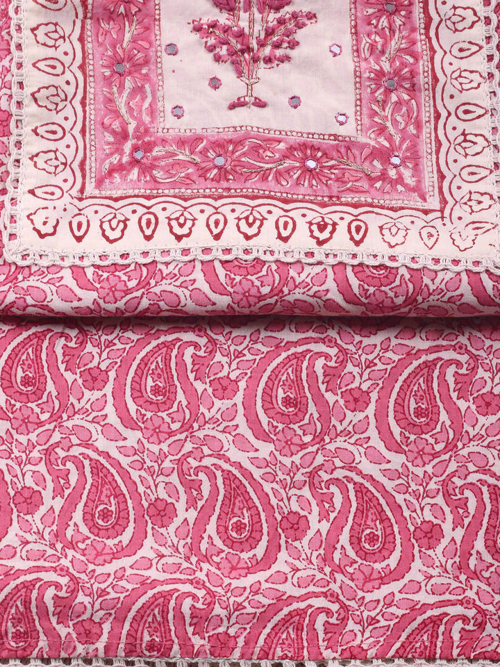 Printed Cotton Blend Unstitched Suit &amp; Pant With Cotton Dupatta
