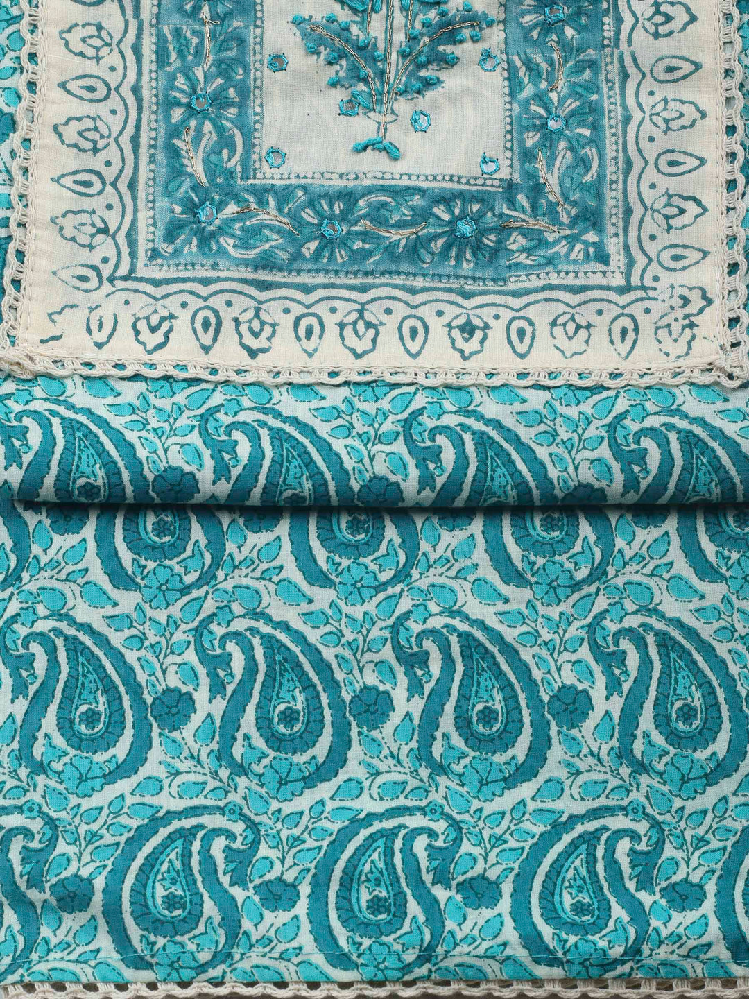 Printed Cotton Blend Unstitched Suit &amp; Pant With Cotton Dupatta