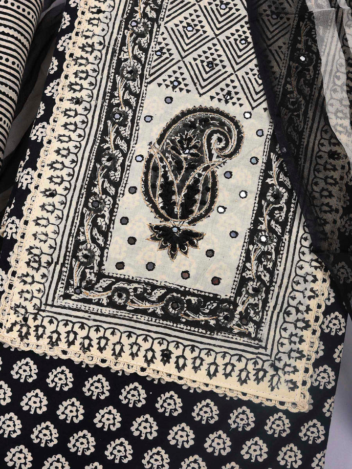 Printed Cotton Blend Unstitched Suit &amp; Pant With Cotton Dupatta