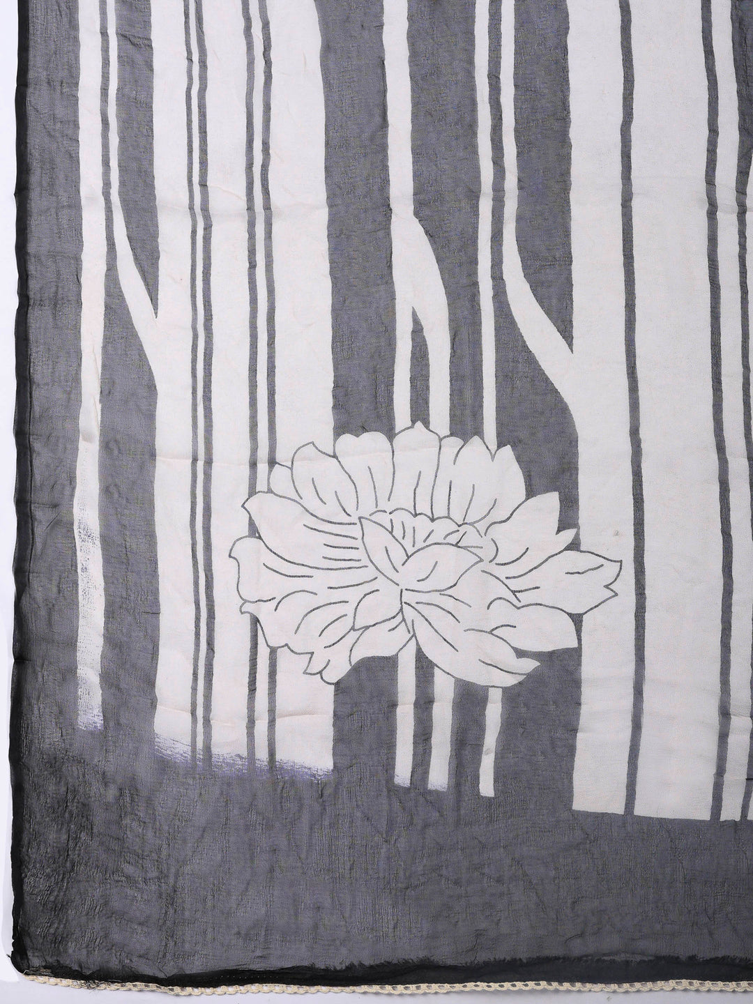 Printed Cotton Blend Unstitched Suit &amp; Pant With Cotton Dupatta