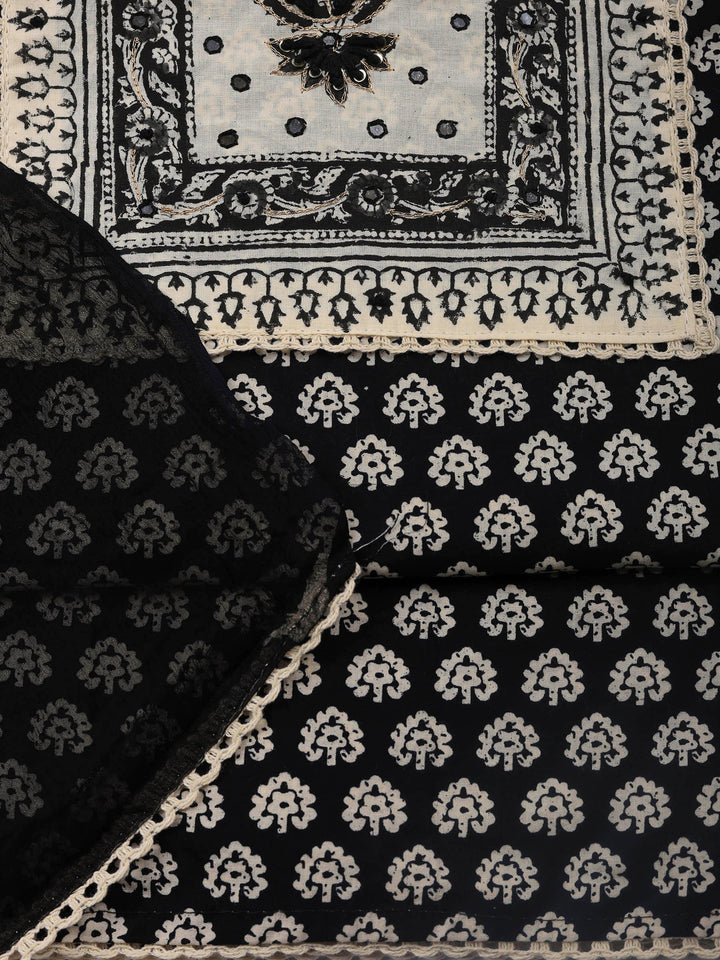 Printed Cotton Blend Unstitched Suit &amp; Pant With Cotton Dupatta