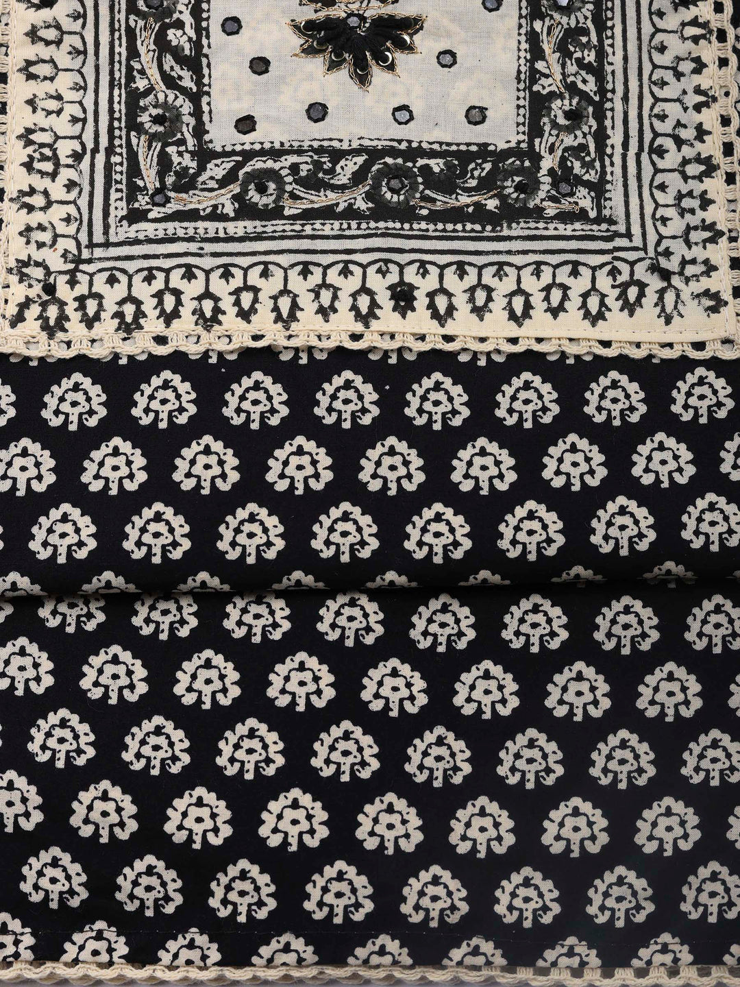 Printed Cotton Blend Unstitched Suit &amp; Pant With Cotton Dupatta
