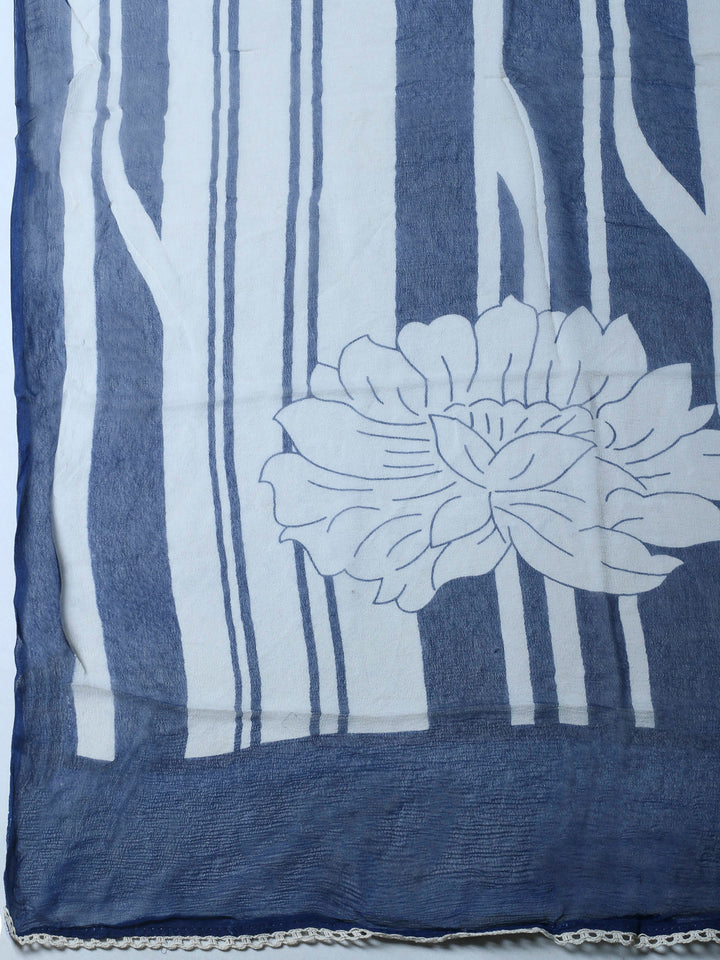 Printed Cotton Blend Unstitched Suit &amp; Pant With Cotton Dupatta