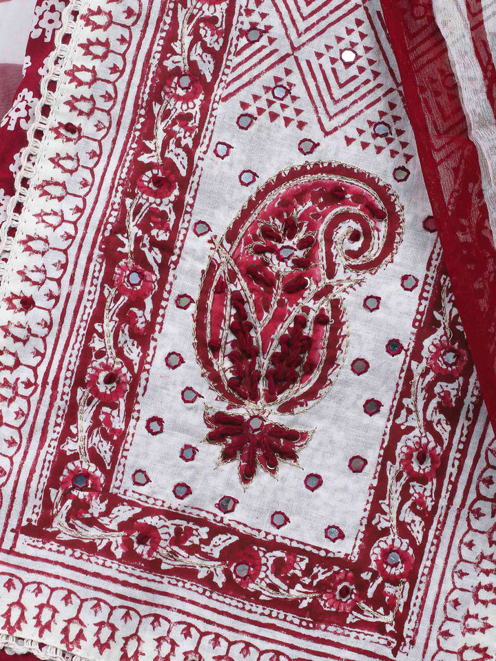 Printed Cotton Blend Unstitched Suit &amp; Pant With Cotton Dupatta