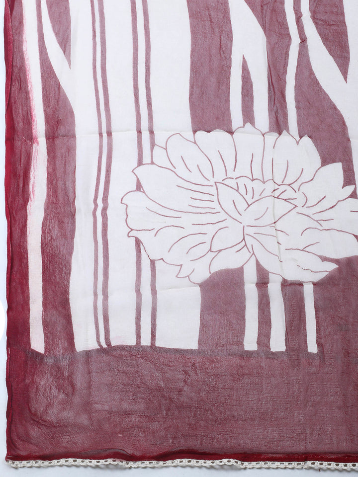 Printed Cotton Blend Unstitched Suit &amp; Pant With Cotton Dupatta